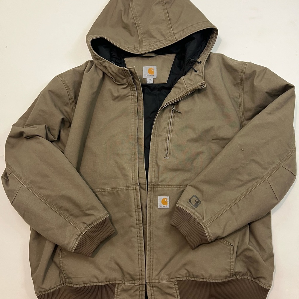 Carhartt Jacket Men's 2XL Brown Full Zip Hoodie Quick Duck Work Coat RN 14806
